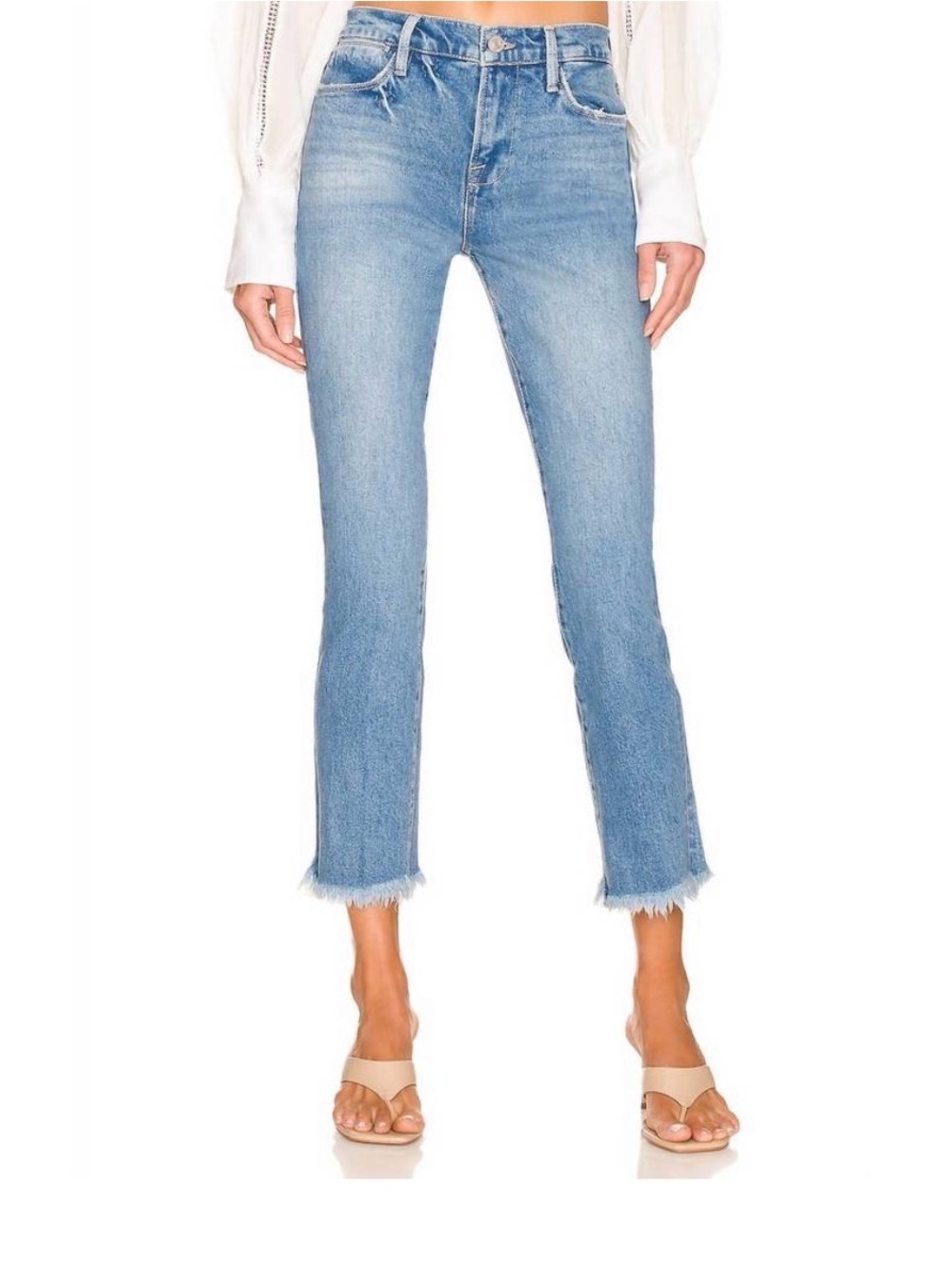 FRAME Le High Straight Raw Utopia Denim High Rise Ankle Jeans Size 28